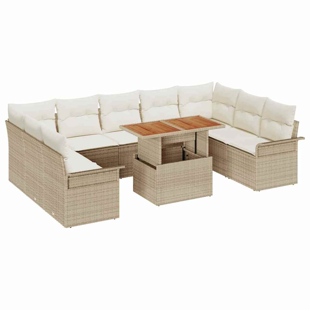 Set Divano da Giardino 10 pcs Beige Poly Rattan