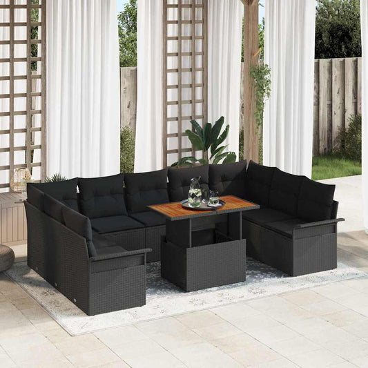 Set Divano da Giardino 10 pcs Nero Poly Rattan