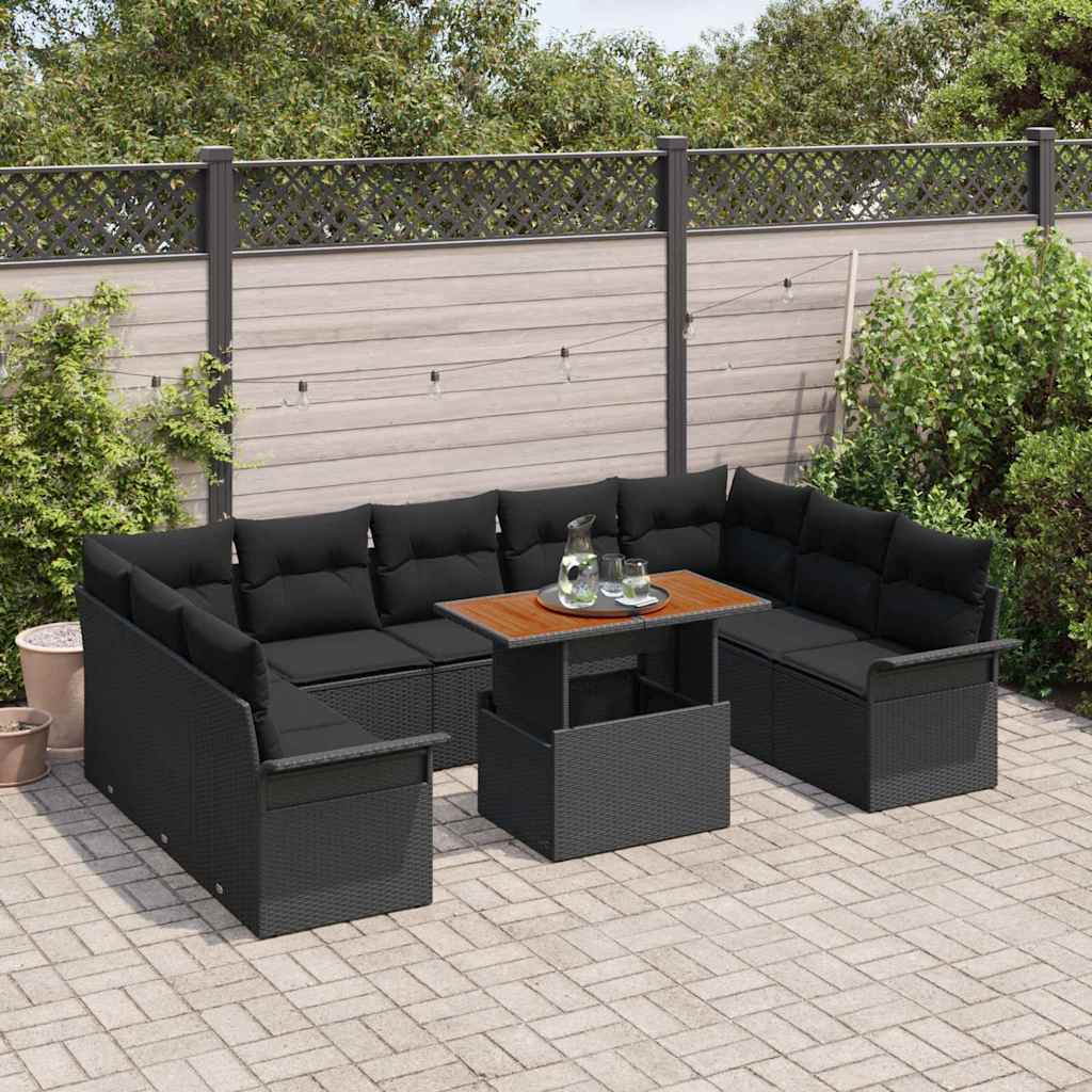 Set Divano da Giardino 10 pcs Nero Poly Rattan