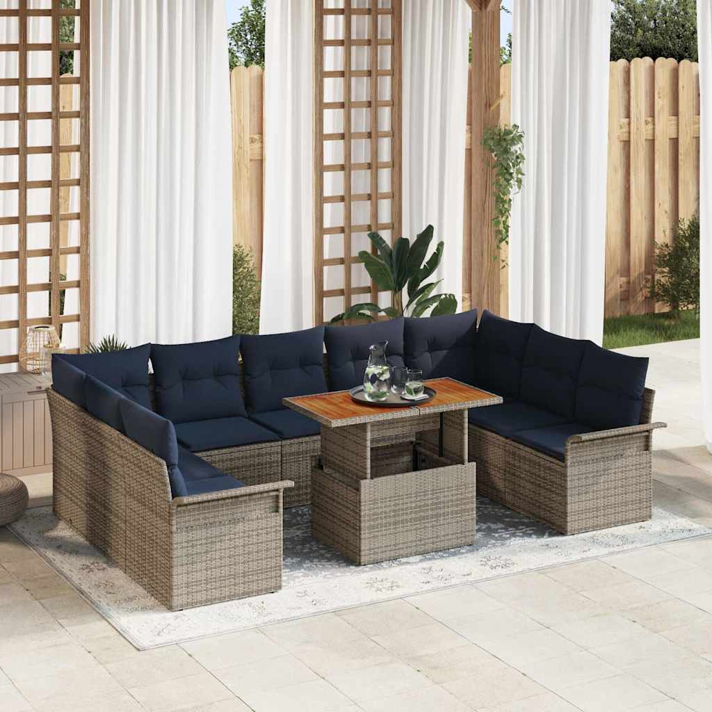 Set Divano da Giardino 10 pcs Grigio Poly Rattan | homemem39