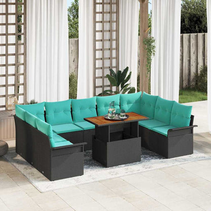 Set Divano da Giardino 10 pcs Nero Poly Rattan | homemem39
