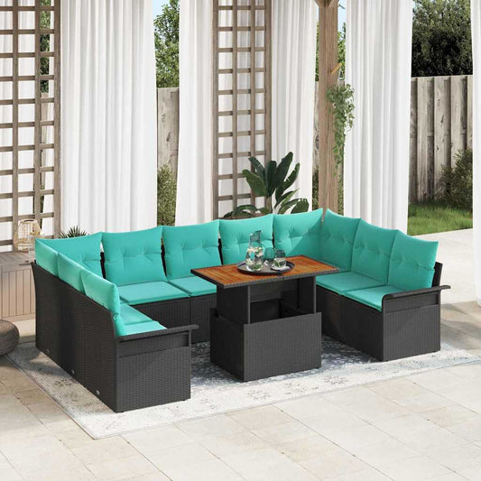 Set Divano da Giardino 10 pcs Nero Poly Rattan | homemem39