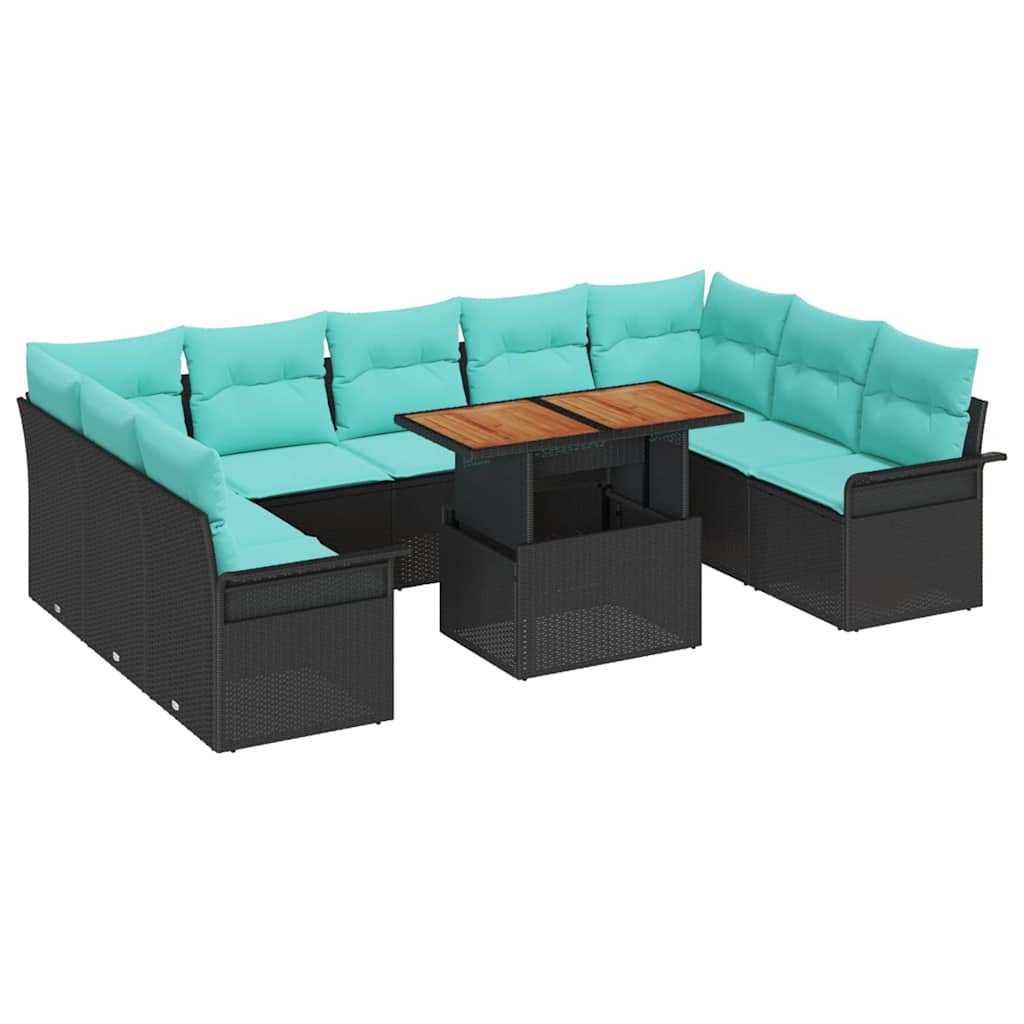 Set Divano da Giardino 10 pcs Nero Poly Rattan | homemem39