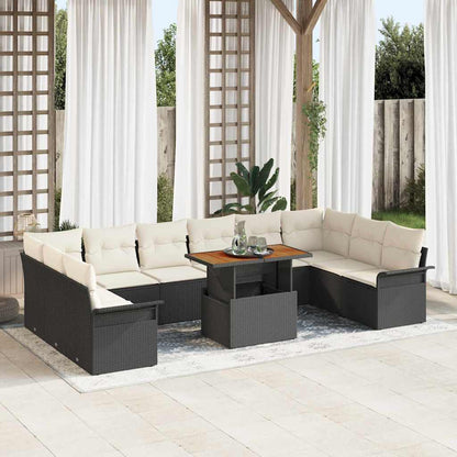 Set Divano da Giardino 11 pcs Nero Poly Rattan