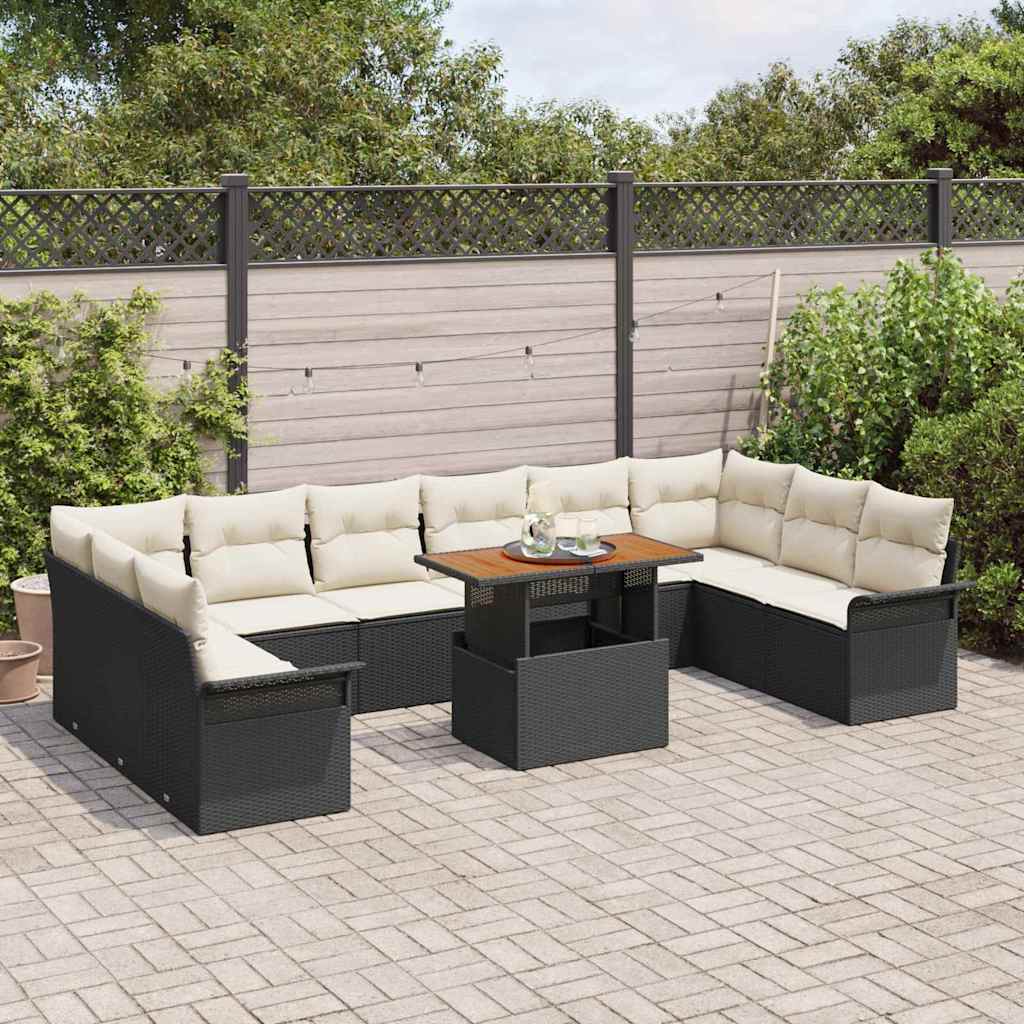 Set Divano da Giardino 11 pcs Nero Poly Rattan