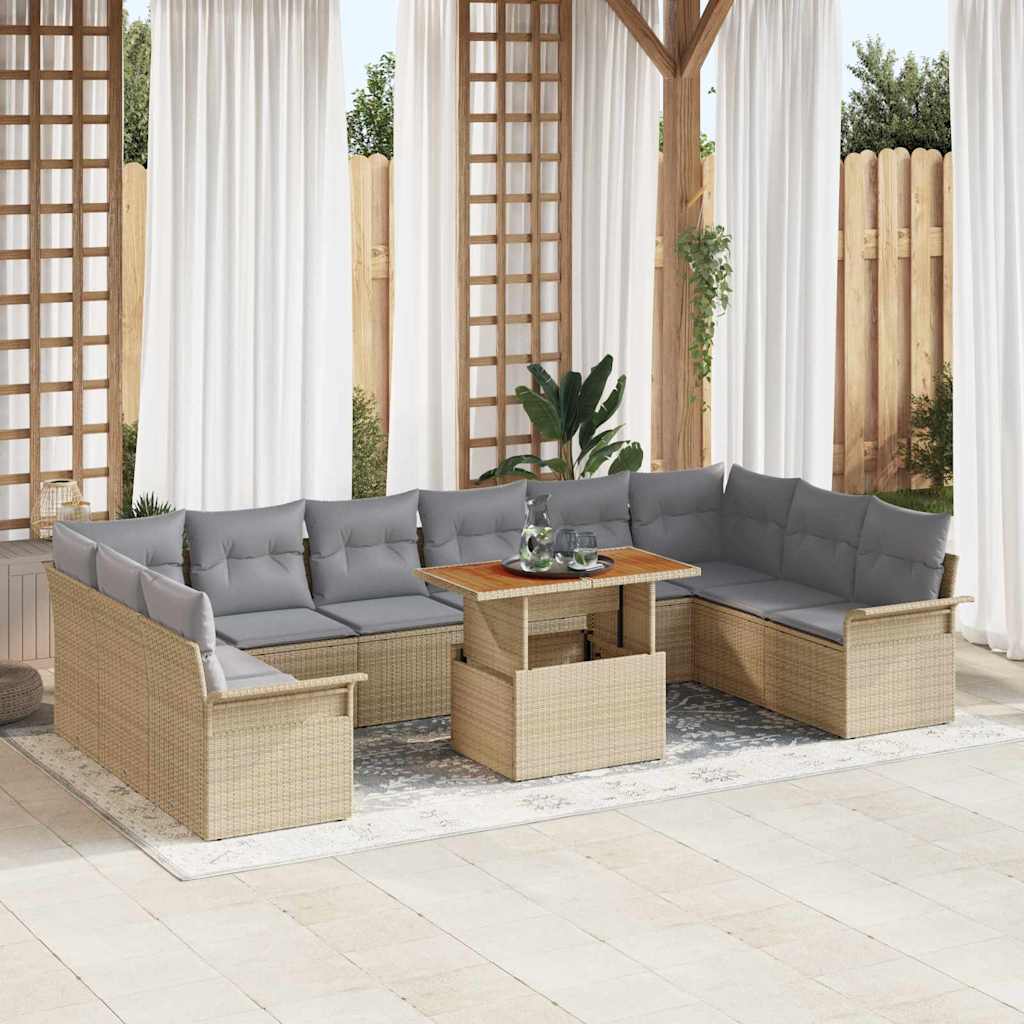 Set Divano da Giardino 11 pcs Beige Poly Rattan