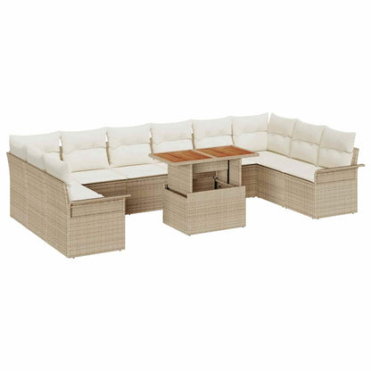 Set Divano da Giardino 11 pcs Beige Poly Rattan