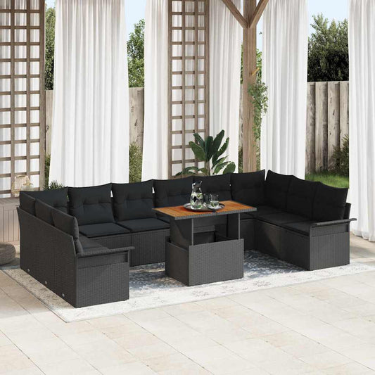 Set Divano da Giardino 11 pcs Nero Poly Rattan