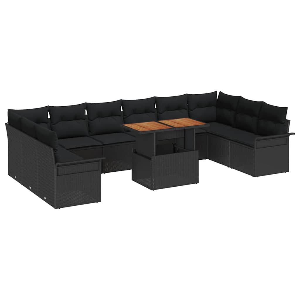 Set Divano da Giardino 11 pcs Nero Poly Rattan