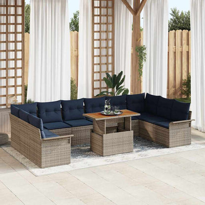 Set Divano da Giardino 11 pcs Grigio Poly Rattan | homemem39