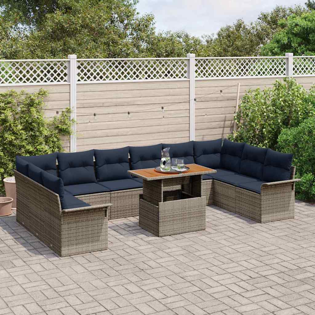Set Divano da Giardino 11 pcs Grigio Poly Rattan | homemem39