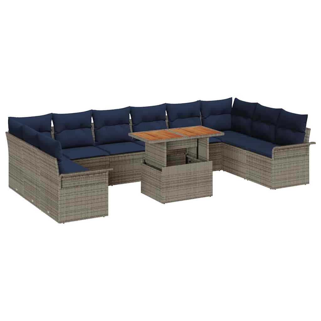 Set Divano da Giardino 11 pcs Grigio Poly Rattan | homemem39