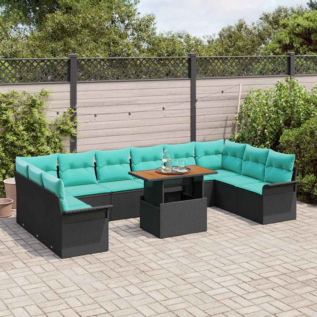 Set Divano da Giardino 11 pcs Nero Poly Rattan | homemem39