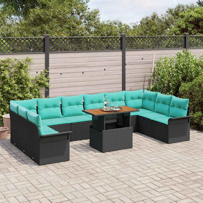 Set Divano da Giardino 11 pcs Nero Poly Rattan | homemem39