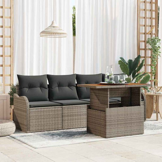 Set Divano da Giardino 5 pcs Grigio Poly Rattan