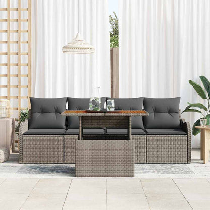 Set Divano da Giardino 5 pcs Grigio Poly Rattan
