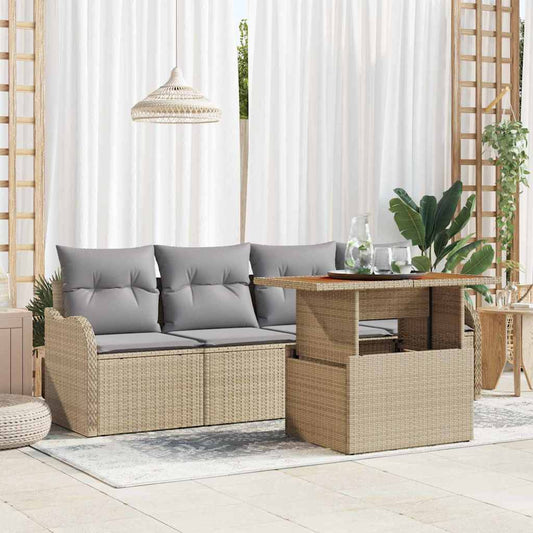 Set Divano da Giardino 5 pcs Beige Poly Rattan