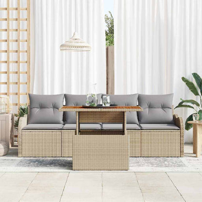 Set Divano da Giardino 5 pcs Beige Poly Rattan