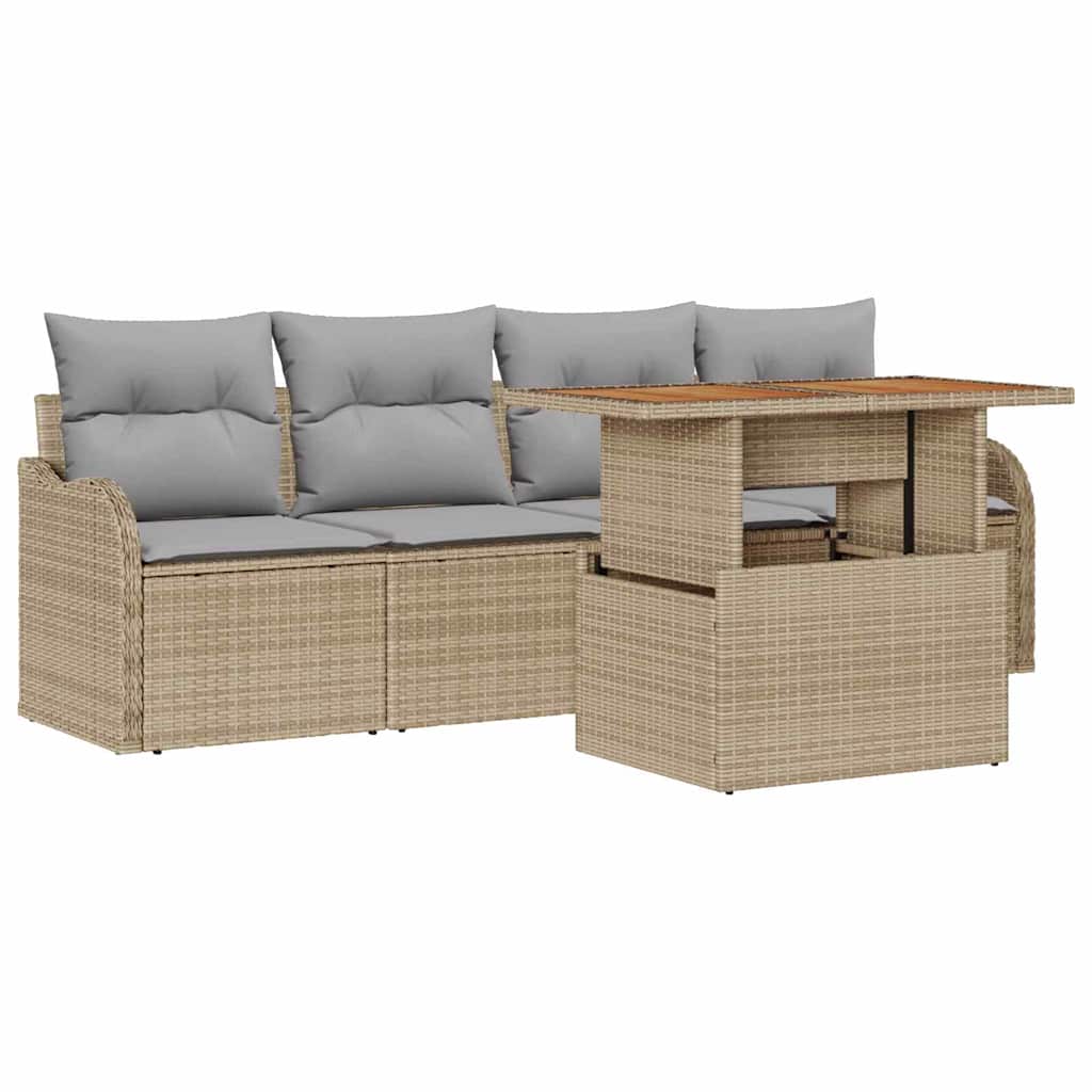 Set Divano da Giardino 5 pcs Beige Poly Rattan