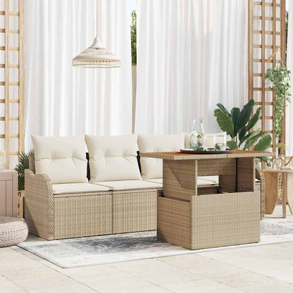 Set Divano da Giardino 5 pcs Beige Poly Rattan
