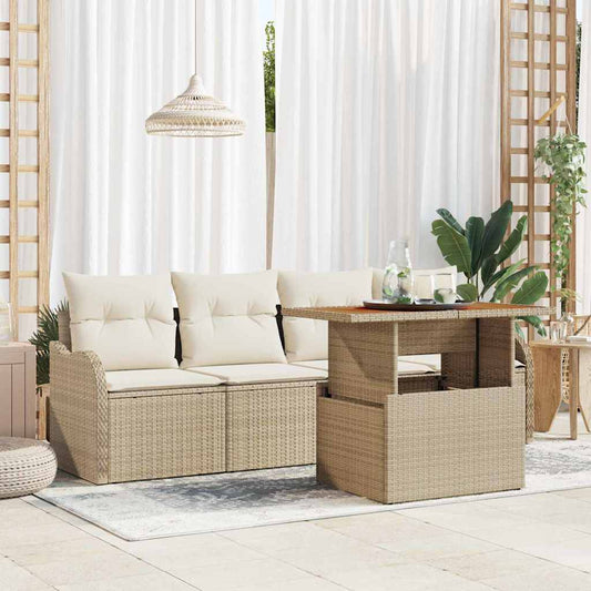 Set Divano da Giardino 5 pcs Beige Poly Rattan