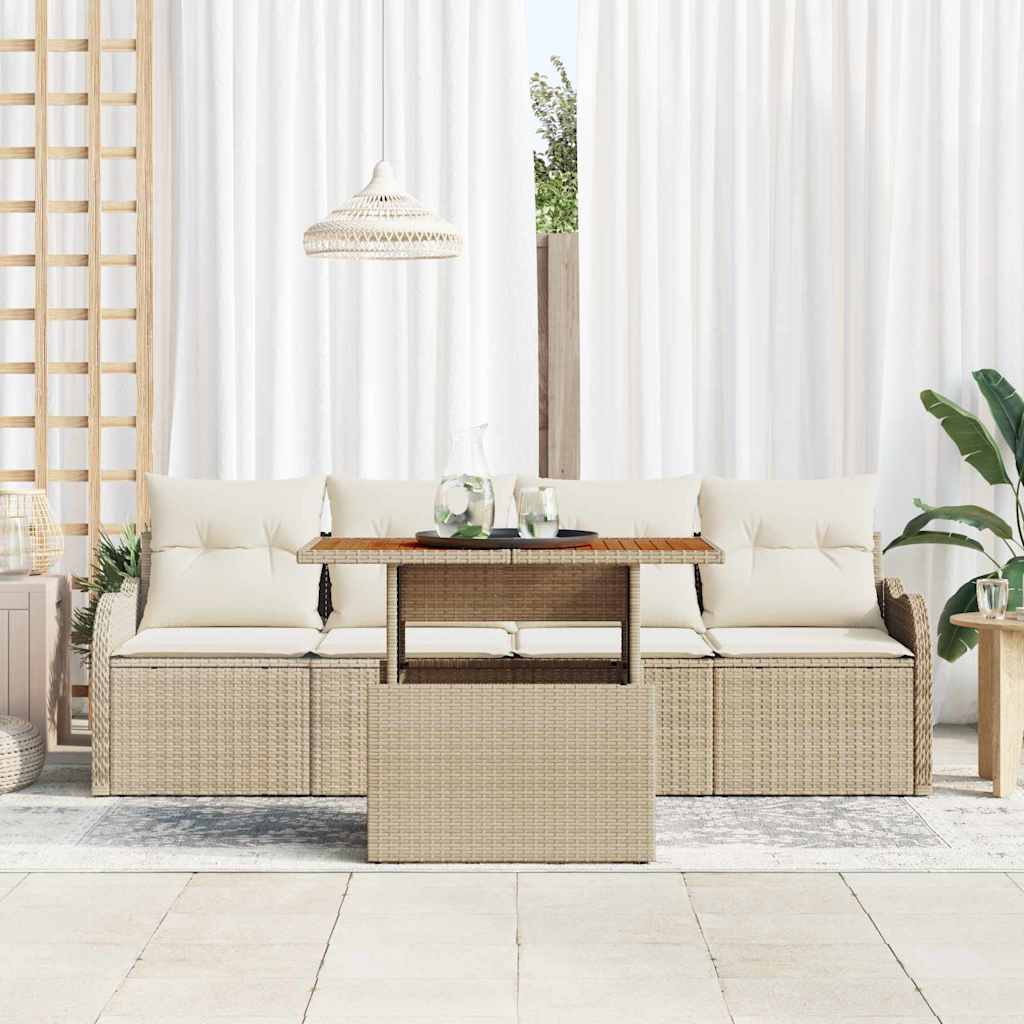 Set Divano da Giardino 5 pcs Beige Poly Rattan