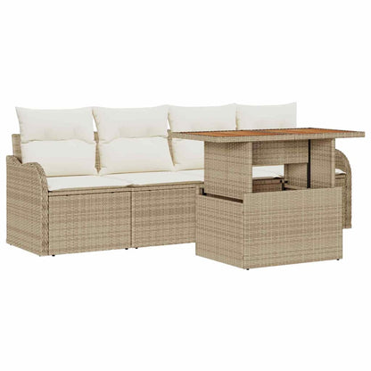 Set Divano da Giardino 5 pcs Beige Poly Rattan