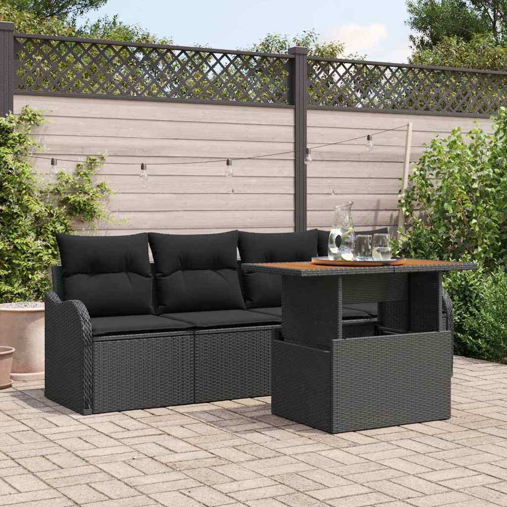 Set Divano da Giardino con archiviazione 5 pcs Nero Poly Rattan
