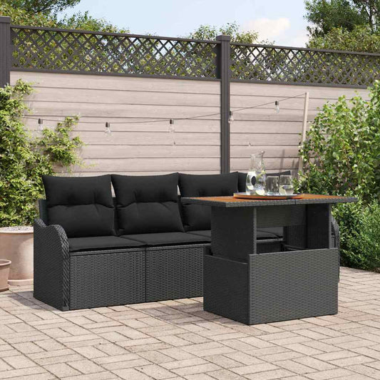 Set Divano da Giardino con archiviazione 5 pcs Nero Poly Rattan