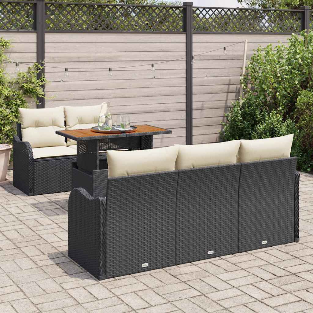 Set Divano da Giardino con archiviazione 6 pcs Nero Poly Rattan