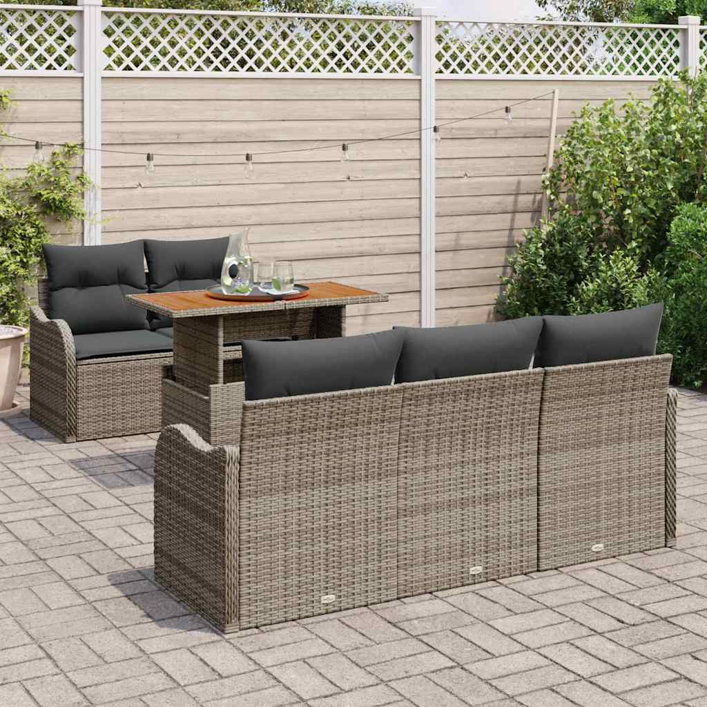 Set Divano da Giardino 6 pcs Grigio Poly Rattan