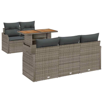 Set Divano da Giardino 6 pcs Grigio Poly Rattan