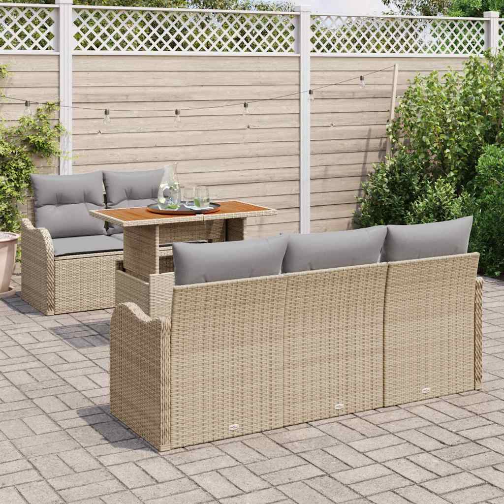Set Divano da Giardino 6 pcs Beige Poly Rattan