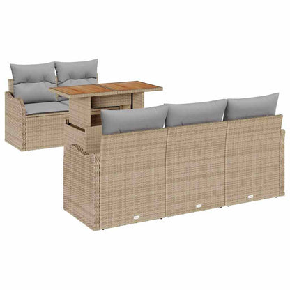 Set Divano da Giardino 6 pcs Beige Poly Rattan
