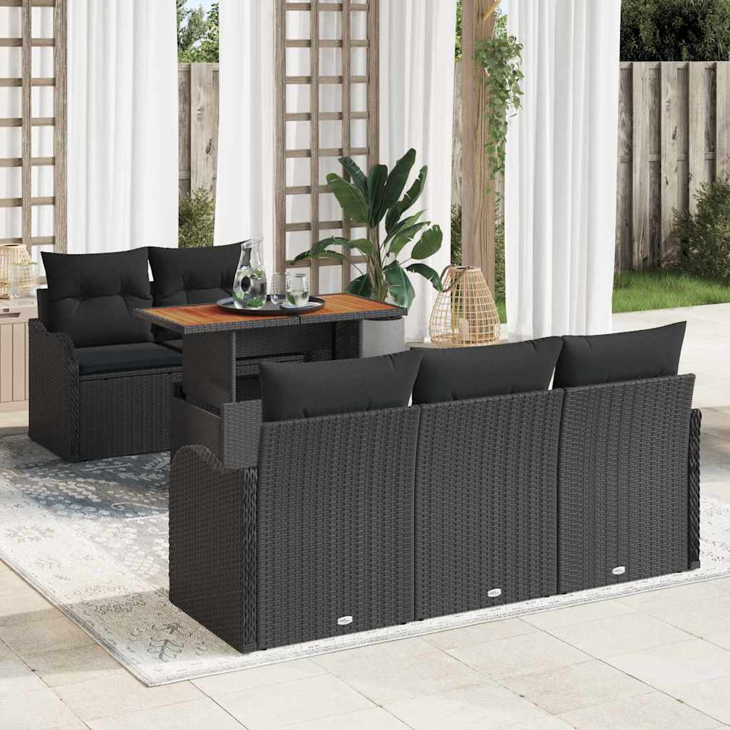 Set Divano da Giardino con archiviazione 6 pcs Nero Poly Rattan