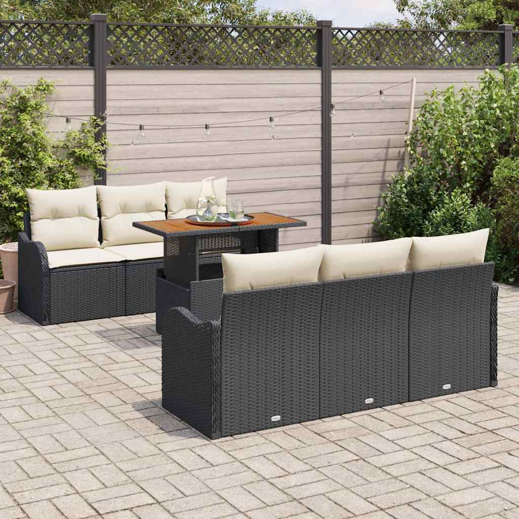 Set Divano da Giardino con archiviazione 7 pcs Nero Poly Rattan