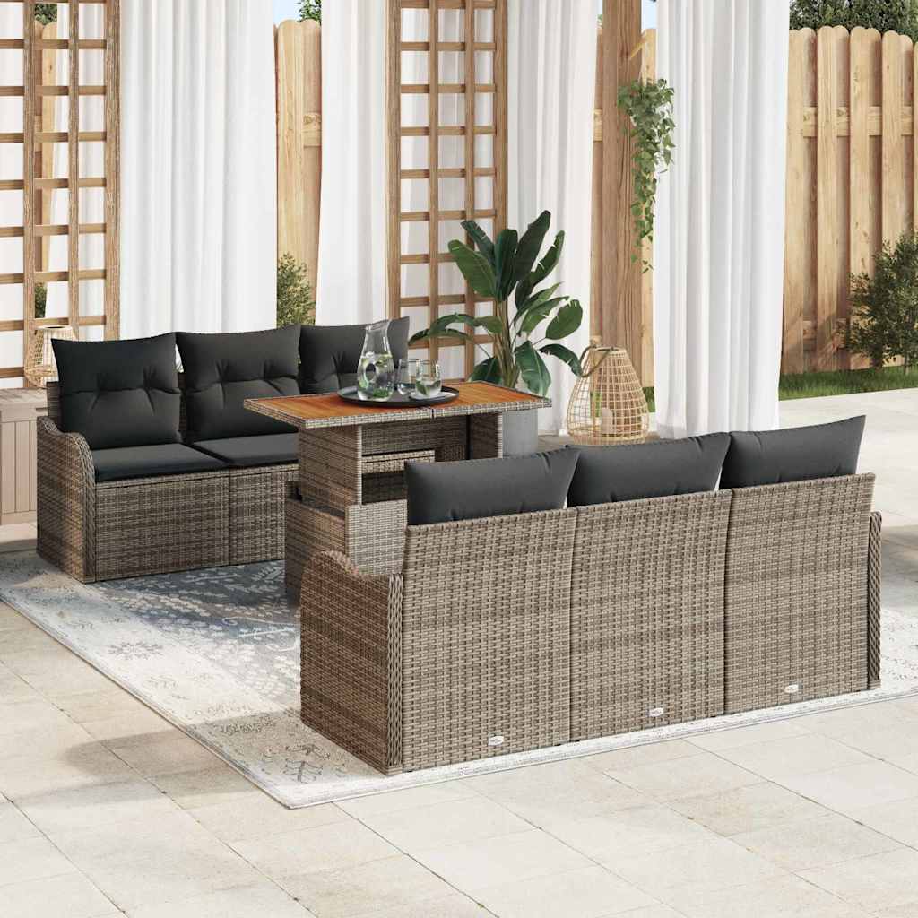Set Divano da Giardino 7 pcs Grigio Poly Rattan