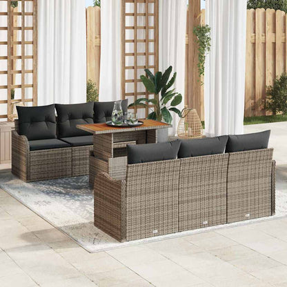 Set Divano da Giardino 7 pcs Grigio Poly Rattan