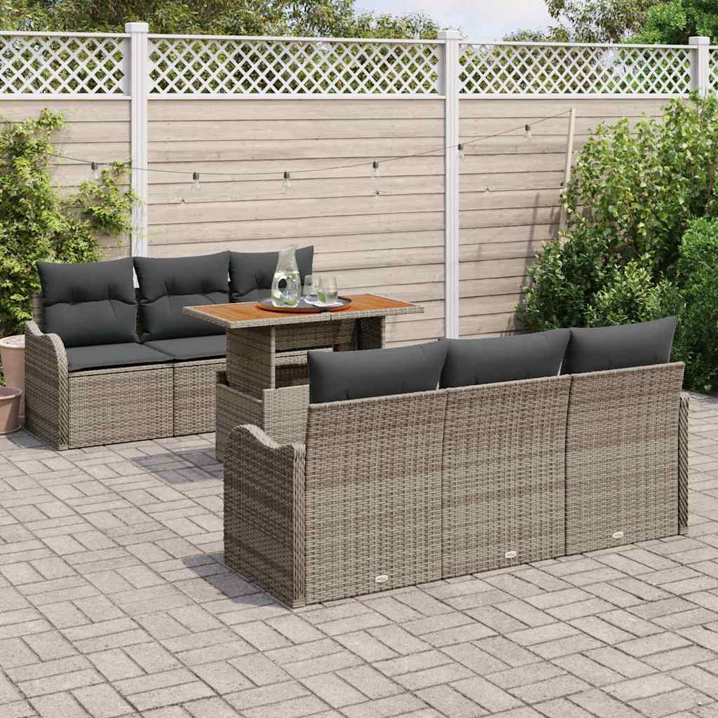 Set Divano da Giardino 7 pcs Grigio Poly Rattan