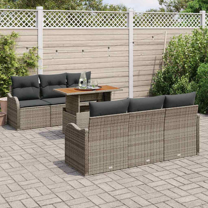 Set Divano da Giardino 7 pcs Grigio Poly Rattan