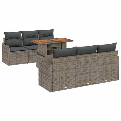 Set Divano da Giardino 7 pcs Grigio Poly Rattan