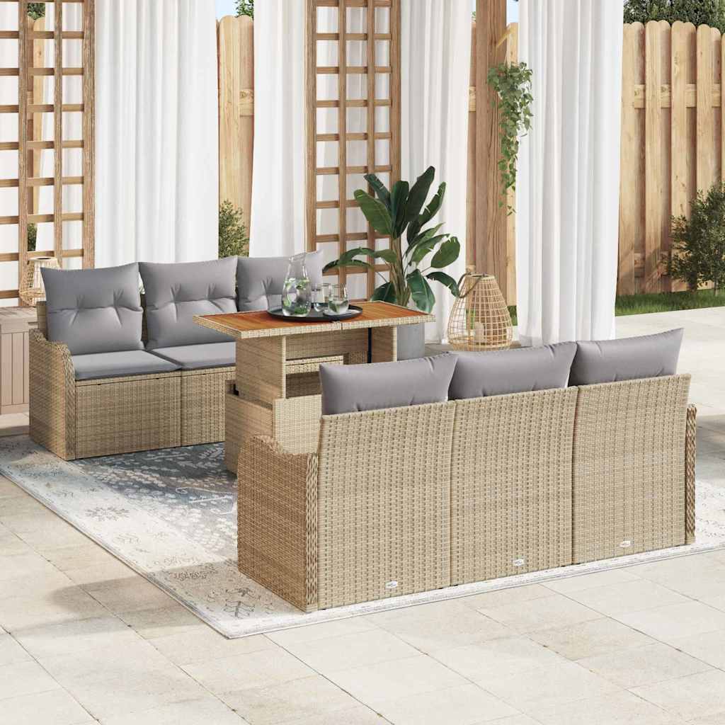 Set Divano da Giardino 7 pcs Beige Poly Rattan