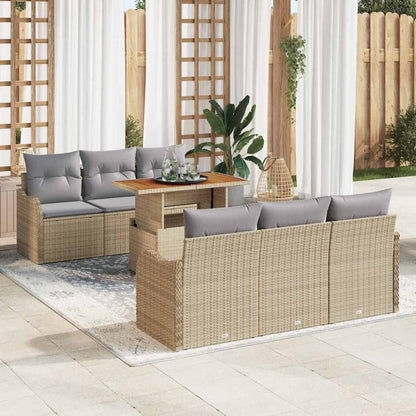 Set Divano da Giardino 7 pcs Beige Poly Rattan