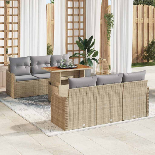 Set Divano da Giardino 7 pcs Beige Poly Rattan