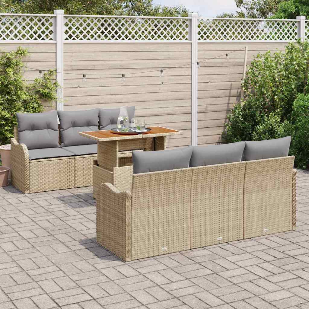 Set Divano da Giardino 7 pcs Beige Poly Rattan