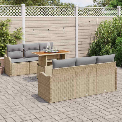 Set Divano da Giardino 7 pcs Beige Poly Rattan