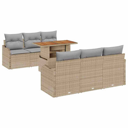 Set Divano da Giardino 7 pcs Beige Poly Rattan