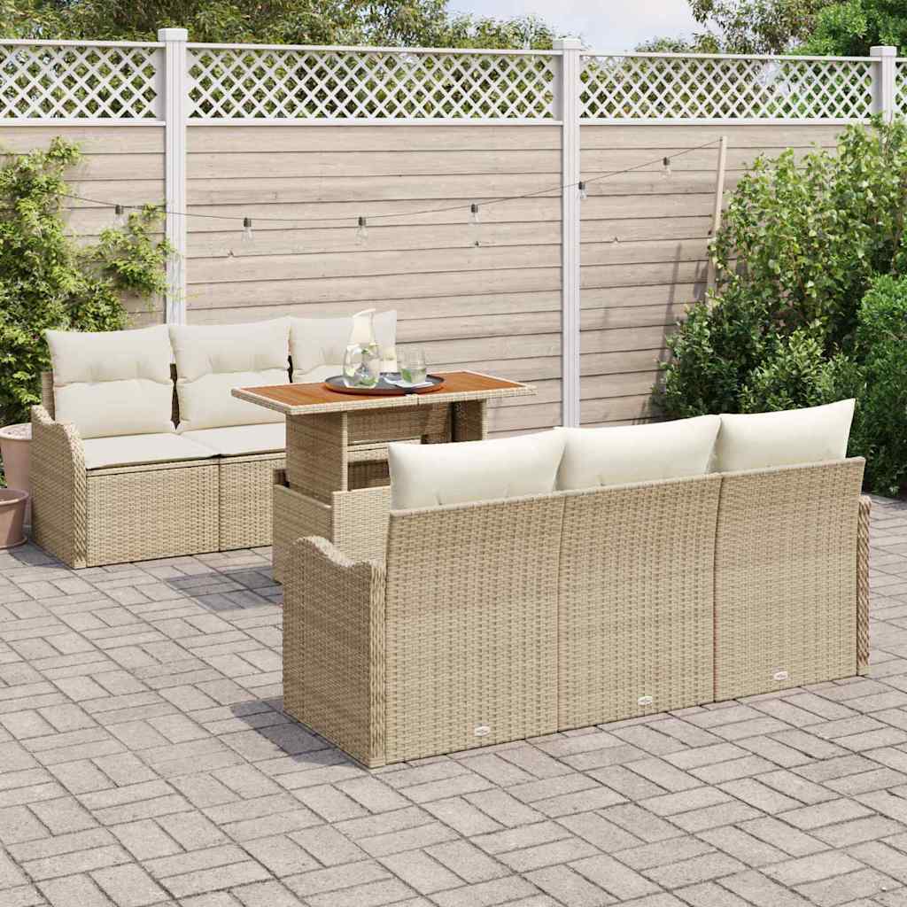 Set Divano da Giardino 7 pcs Beige Poly Rattan