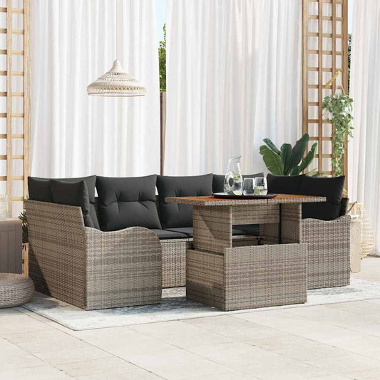 Set Divano da Giardino 7 pcs Grigio Poly Rattan
