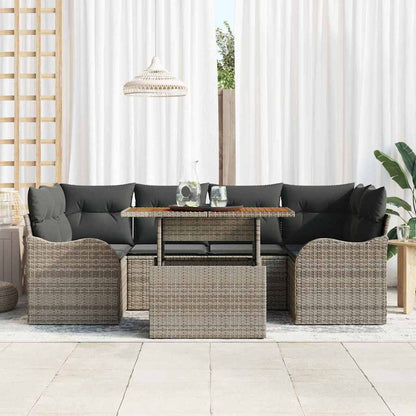 Set Divano da Giardino 7 pcs Grigio Poly Rattan